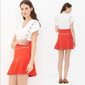 Sandro Red Jacquard Mini Skirt With Zipper Detail